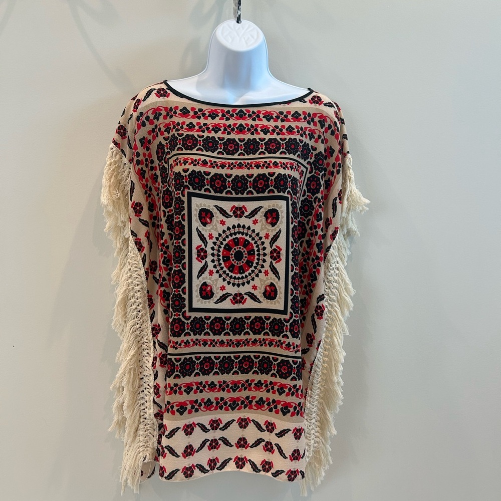 Lulla Collection by Bindya Bohemian Fringe Poncho Top - Multicolor